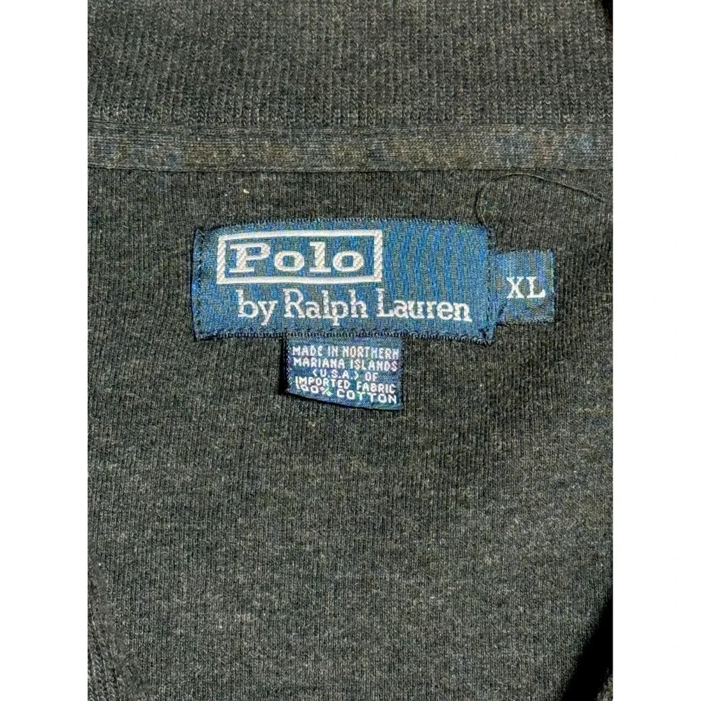 Polo Ralph Lauren Vtg Quarter Zip XL Pullover Charcoal Grey Cotton Knit Mens USA
